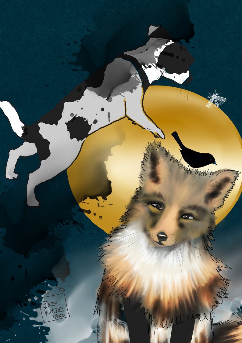 Der schnelle weiße Hund sprang über den lächelnden Fuchs Etsy