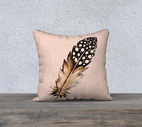 Spotted Feather on Creamy Pink Decorative Velveteen Pillow Cover  - 18" x 18"