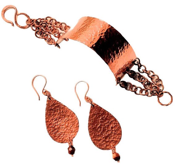 Hammered Copper Half-cuff and Chain Bracelet