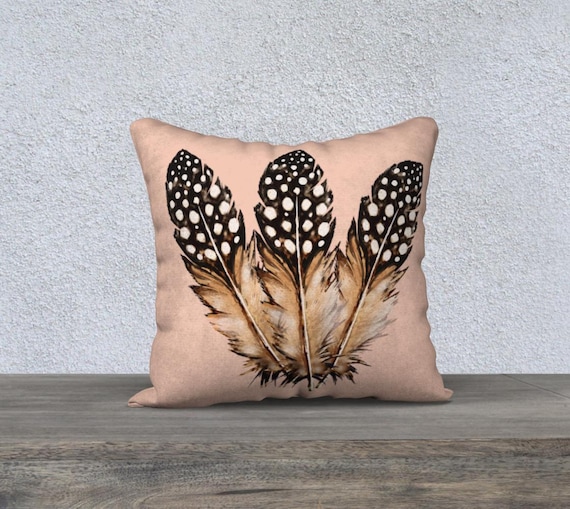 Three Spotted Feathers 18" x 18" Decorative Velveteen Pillow Cover
