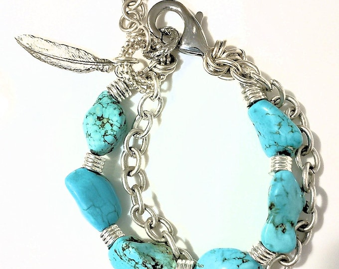 Featured listing image: Made-to-Order Polished Natural Turquoise Nugget & Chain Two-Strand Bracelet