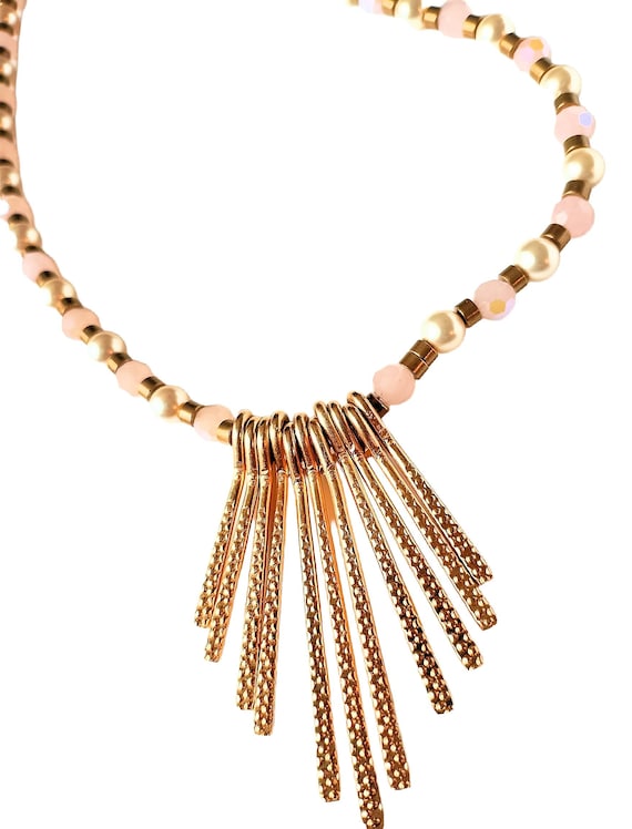 Peach Opal AB Crystal Bead & Swarovski Cream-Rose Crystal Pearl Choker