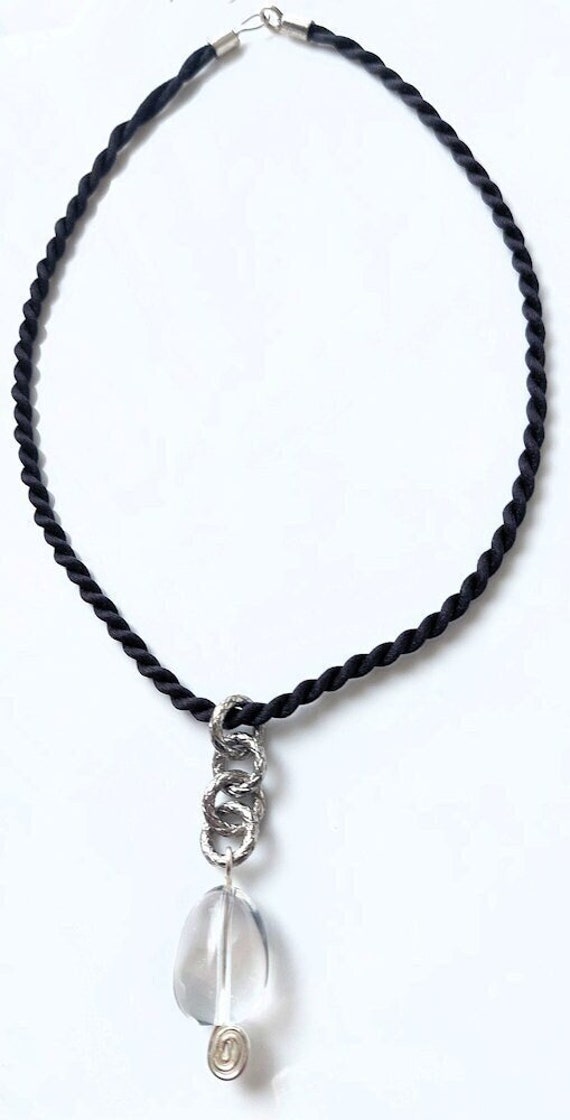 Polished Crystal Quartz & Diamond-cut Stainless Steel Pendant Necklace