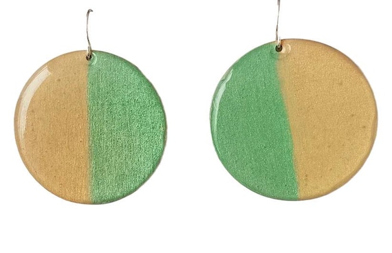 Feather-Light Soft Green and Cream Watercolors on Wood & Resin Earrings
