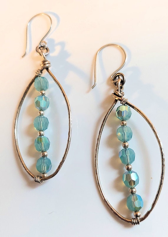 Swarovski Pacific Opal Crystals and Silver Fill Hoop Earrings OOAK
