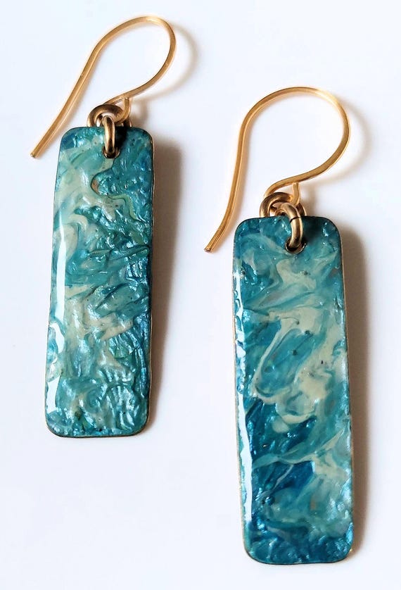 Handpainted Resin Bar Earrings OOAK