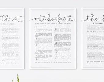Gospel Trio Pack - The Living Christ, The Family Proclamation, The Articles of Faith on Premium Card Stock Paper The Church of Jesus Christ