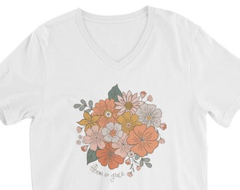 Colorful Bloom In Grace Unisex Short Sleeve V-Neck T-Shirt