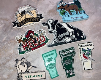 Choice of One Vintage Modern Refrigerator Magnet State Souvenir Rubber Plastic USA Travel Vermont VT Cow Green Mountian Moose Farms