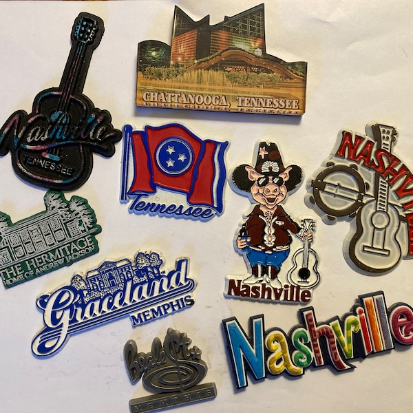 Your Choice of ONE Vintage Modern Refrigerator Magnet State Souvenir Rubber Plastic USA Travel Tennessee TN Nashville Graceland Memphis