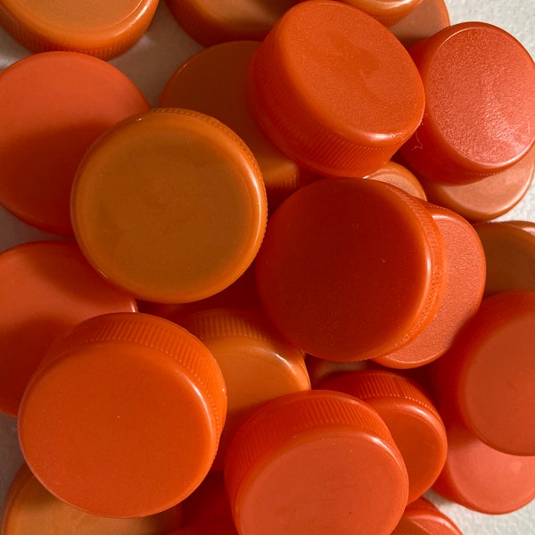 36 pc Recycled Orange Plastic Gatorade Bottle Caps for Upcycle Jewelry Mixed Media Altered Art Collage Mosaic Kid Crafts (From Small Bottle)