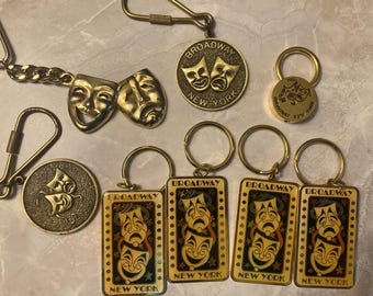Choice of ONE Vintage Modern Travel Souvenir Keychains New York NY Broadway Theater Drama Masks Comedy Tragedy KY09