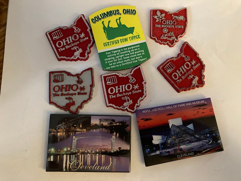 Your Choice of ONE Vintage Modern Refrigerator Magnet State Souvenir Rubber Plastic USA Travel Ohio OH The Buckeye State Columbus Cleveland Stock Photo