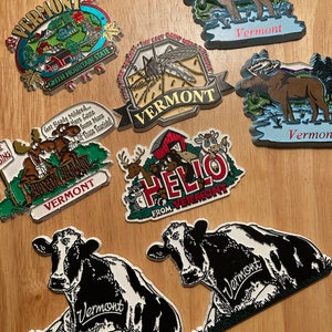 Choice of One Vintage Modern Refrigerator Magnet State Souvenir Rubber Plastic USA Travel Vermont VT Cow Green Mountian Moose Farms
