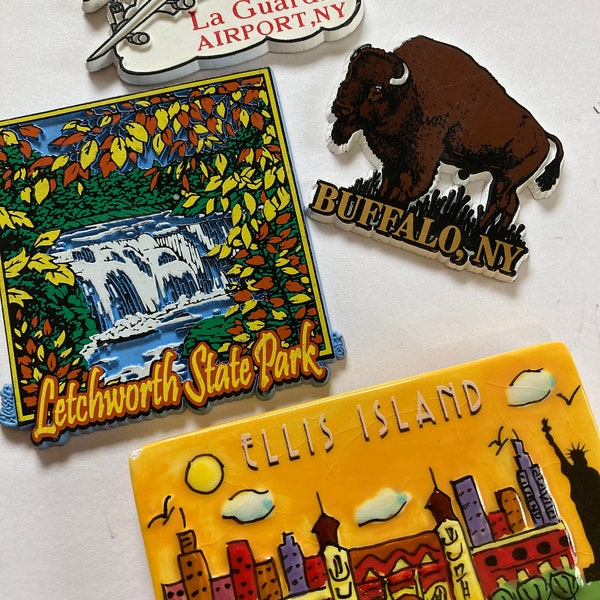 Choice of ONE Vintage Modern Refrigerator Magnet State Souvenir Rubber Plastic USA New York NY La Guardia Letchworth Buffalo Ellis Island