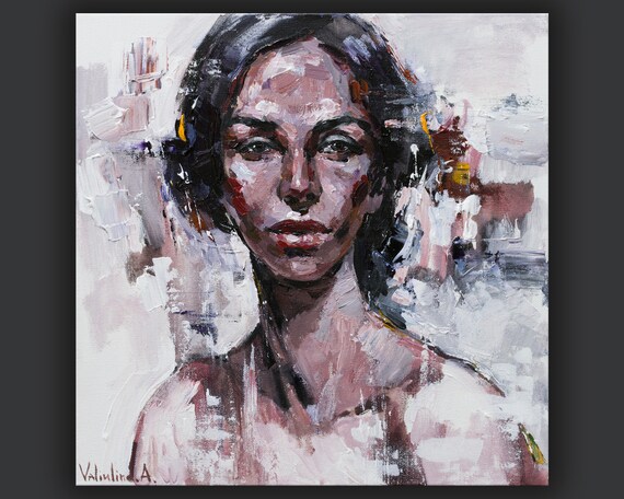 abstract woman portrait painting lady portrait acrylic face etsy