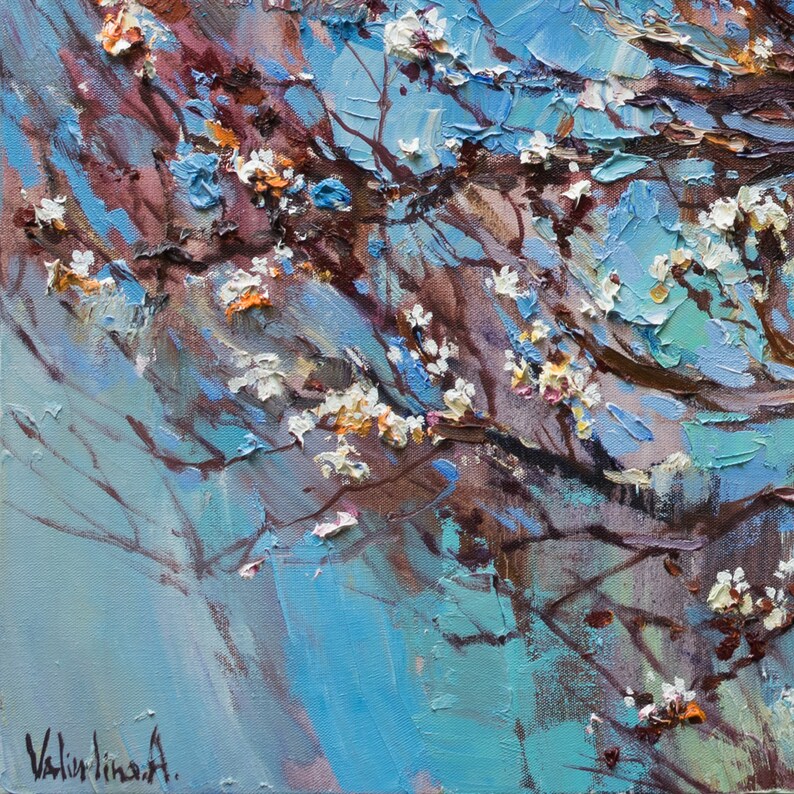 Flowering Apricot Tree Large Oil Painting Apricot Blossoms Etsy
