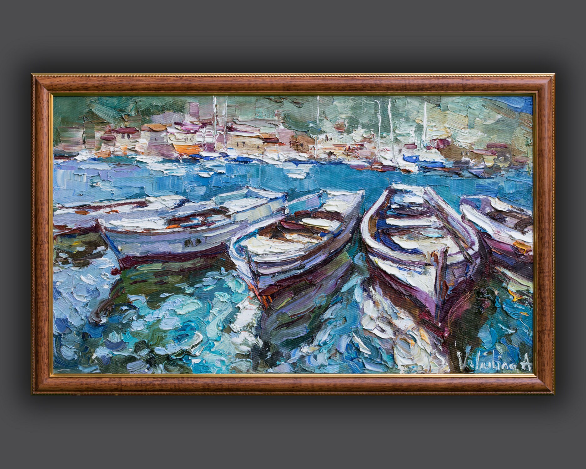Row Boat painting Seascape painting Impasto painting Oil Etsy