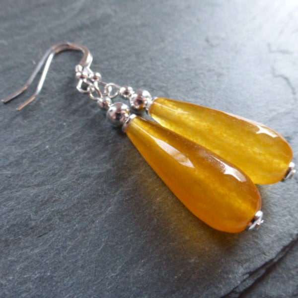 Stunning Honey Yellow Faceted Jade Teardrop Pierced Earrings Sterling Silver, Jewellery, Jewelry, Dangle & Drop Earrings, UK Seller