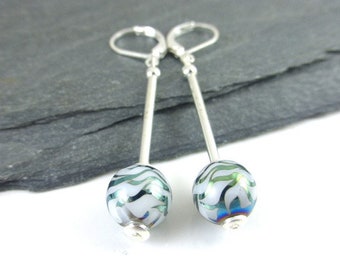 Elegant Shimmery Blue/Green/White Electroplate Glass Silver Plated Leverback Earrings, Pierced, Jewellery, Gift, UK Seller