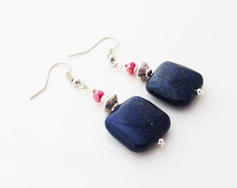 Pretty Blue Lapis Lazuli Silver Plated Earrings, Jewellery, Jewelry, Beaded Earrings, Dangle & Drop Earrings, Handmade,  UK Seller