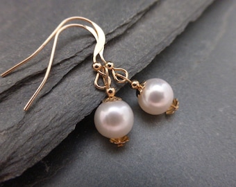 Elegant AAA Grade Freshwater Pearl Earrings, 14ct Gold Filled, 14kt Rolled Gold, Jewelry, UK Seller