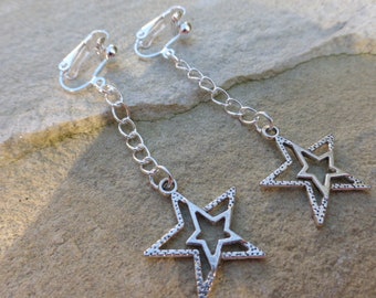 Pretty Cosmic Star Silver Plated Earrings, Clip On, Jewellery, Jewelry, Gift