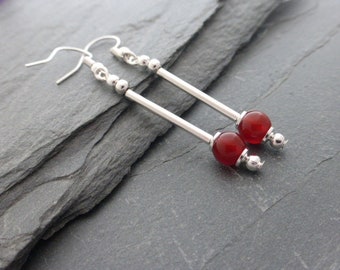 Elegant Red Agate Silver Plated Drop Dangle Pierced Earrings, Jewellery, Jewelry, Gift, UK Seller