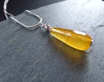 Stunning Honey Yellow Faceted Jade Teardrop Necklace, 17" Brass Snake Chain, Jewellery, Jewelry, Necklaces, UK Seller