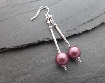 Stylish Dusky Rose Pink Shell Pearl Earrings, Dangle & Drop Earrings, Handmade,  UK Seller