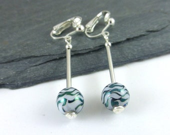 Elegant Shimmery Blue/Green/White Electroplate Glass Silver Plated Clip On Earrings, Jewellery, Gift, UK Seller