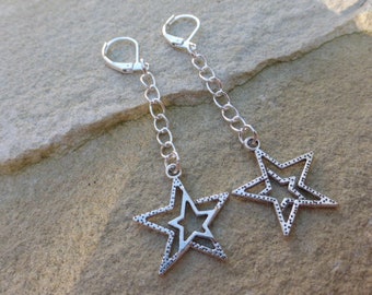 Pretty Cosmic Star Silver Plated Leverback Earrings, Pierced, Jewellery, Jewelry, Gift