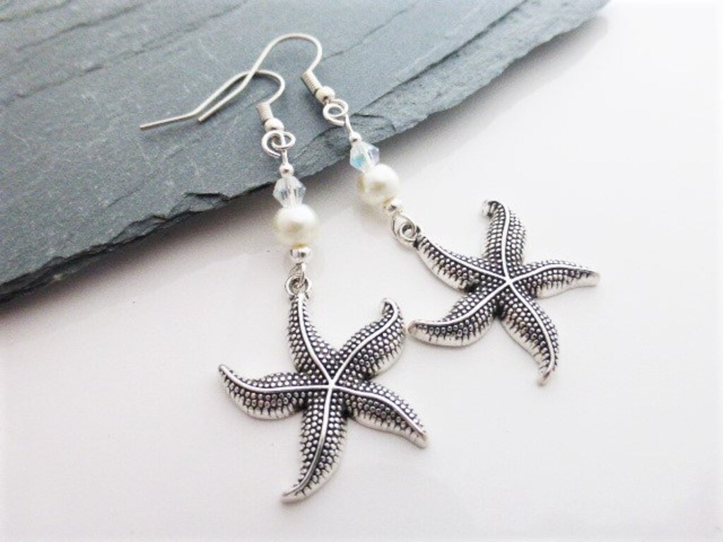 Orecchini A Goccia Con Stella Marina E Perle – Bijoux Fatti A Mano In Stile Marino, Ideali Per L'Estate E La Spiaggia