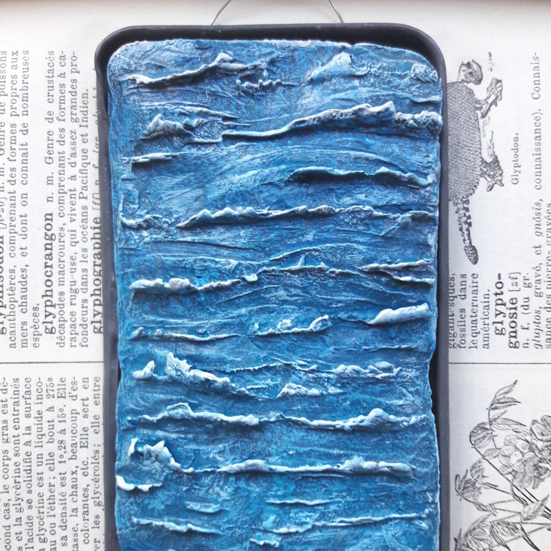 Beach House Decor Home Gift Mixed Media Seascape Ocean Sculpture Original 3d Painting Sculpted Seaside Surf Scene Blue Wall Art Plaque Other Assemblage Art Collectibles Vadel Com