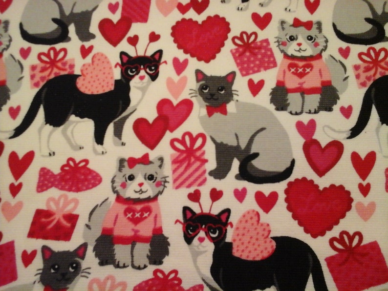 Double kitchen towel black gray cute valentine cats in costums hearts presents crocheted red top. Pattern upside down other side image 2