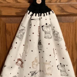 Double double towel extra wide cotton Terry lining coffee pots bar crocheted black top pattern upside down other side