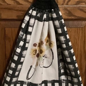 Sale Double kitchen towel extra wide cotton Terry lining fall plaid bike pumpkins sunflowers crocheted black top. Plaid other side