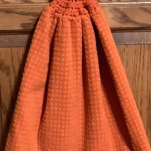 Double orange kitchen towel little checks crocheted orange top pattern same other side