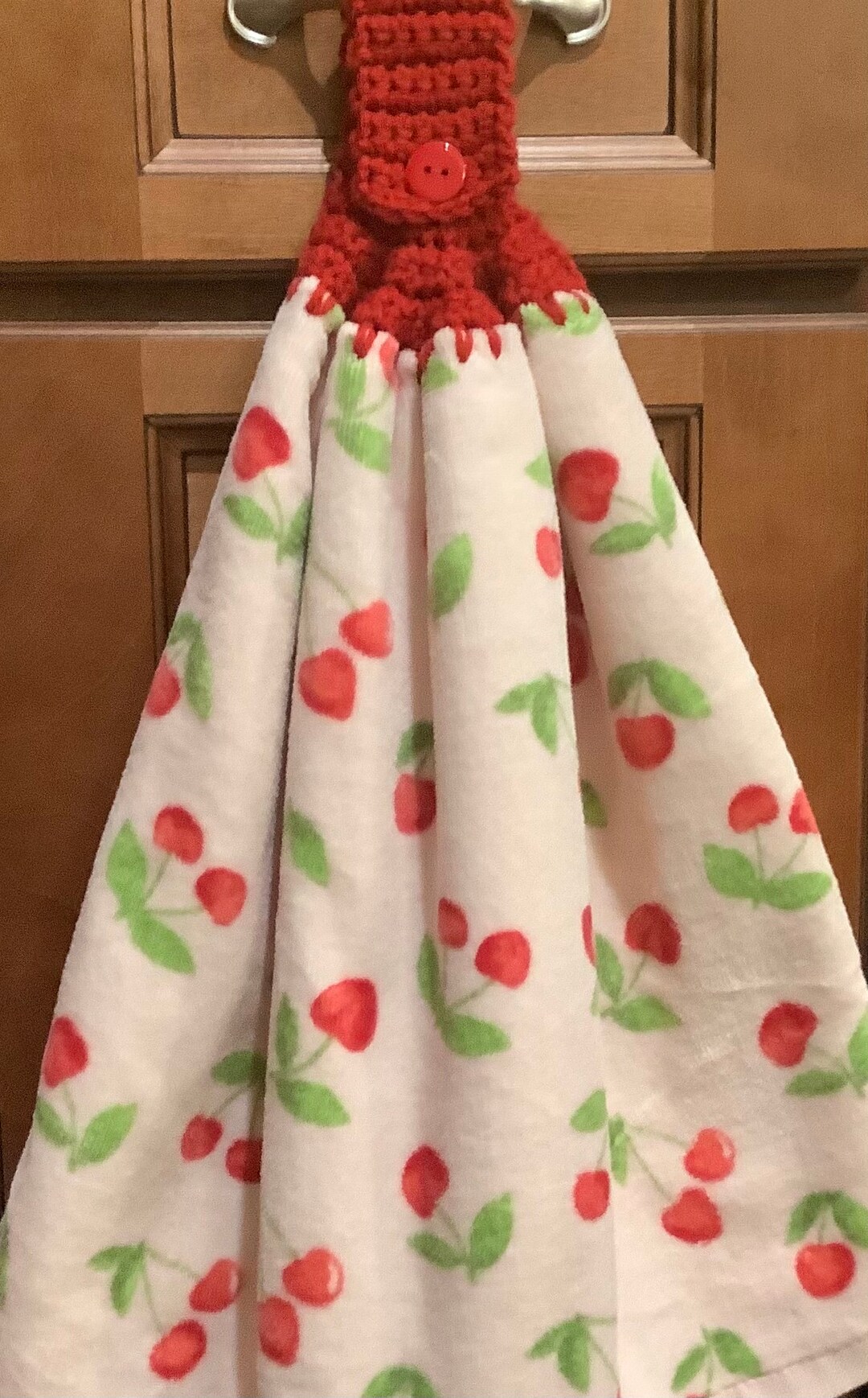 Double Lite Pink Kitchen Towel Extra Wide Cotton Red Cherries Etsy