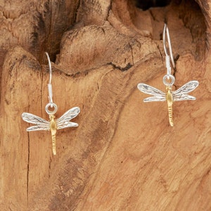 Dragonfly Earrings in 18 Carat Gold Vermeil and Silver.