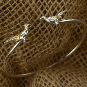 Pheasant Bangle on Solid Silver and 18 Carat Gold.