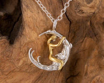 Moon Pendant in Sterling Silver and 18 Carat Gold Vermeil.