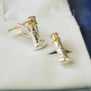 Lighthouse Cufflinks in Sterling Silver and 18 Carat Gold.