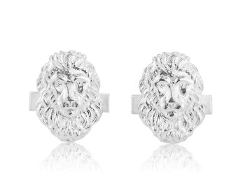 Lion Head Cufflinks in Sterling Silver.