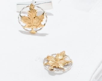 Maple Leaf Cufflinks In Sterling Silver And 18 Ct Gold