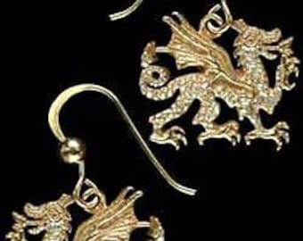 Welsh Dragon Earrings in 18 Carat Gold on Sterling Silver.