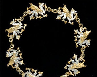 Stunning Welsh Dragon bracelet in 18 Carat Gold on Sterling Silver.