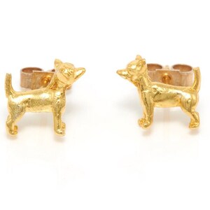 Chihuahua Earrings in 18 Carat Gold on Sterling Silver.