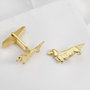 Long Hair Dachshund Cufflinks in 18 Carat Gold Vermeil.