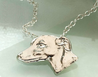 Sculpted Greyhound Head Pendant in Sterling Silver.